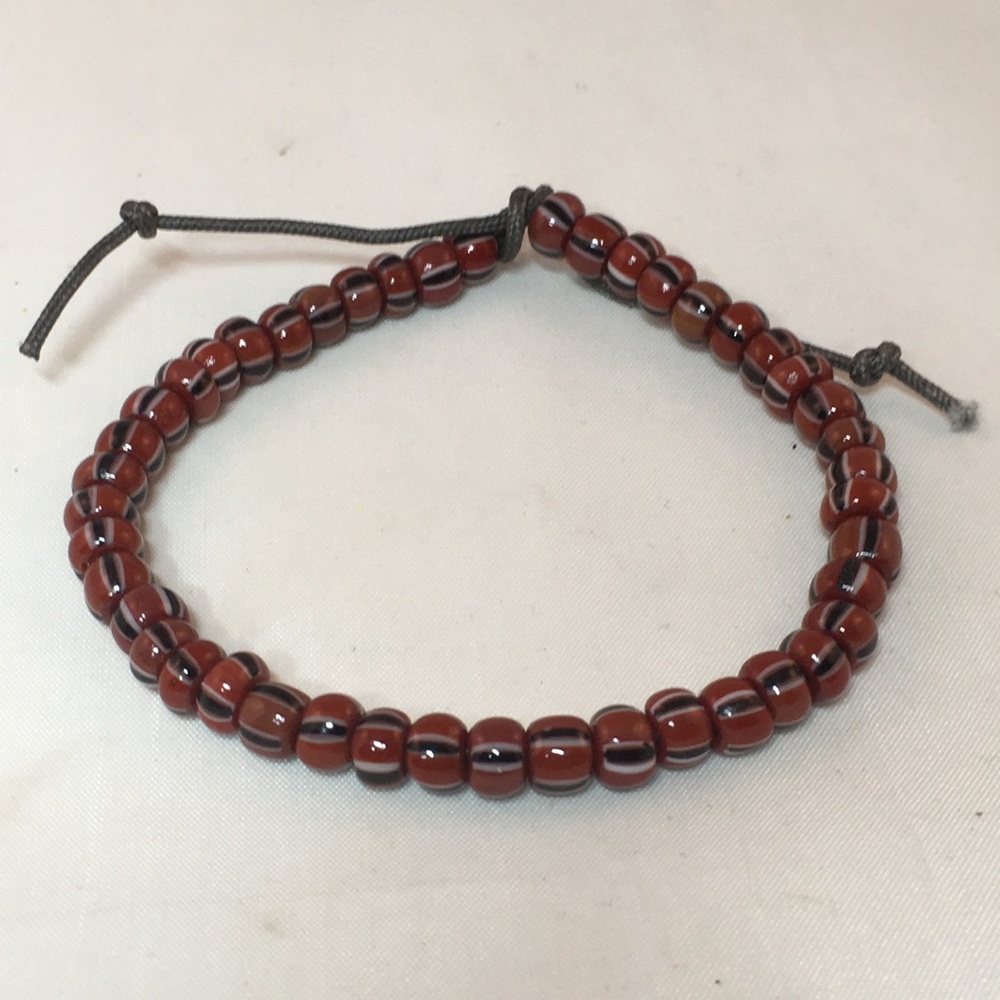 Adjustable Carnelian Colored with Blue & White Beaded Bracelet